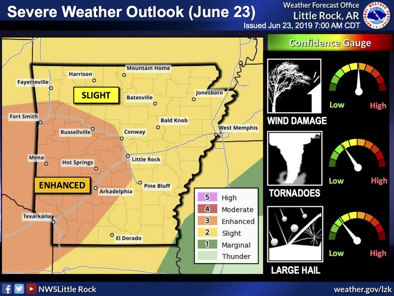 This National Weather Service graphic shows the entire state is at a slight to enhanced risk for experiencing severe weather Sunday. 