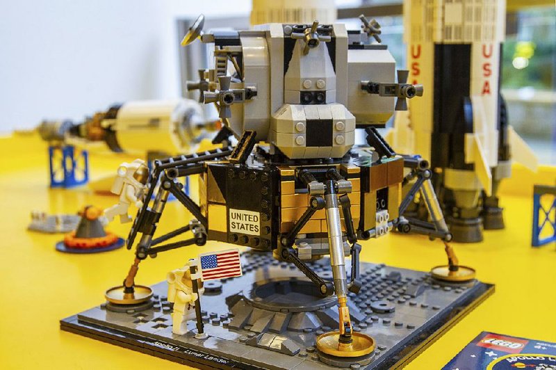 Businesses this year have released a variety of products tied to the 50th anniversary of the Apollo 11 moon landing, such as this Lego model of the lunar lander. 