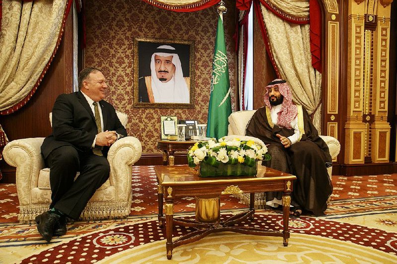 U.S. Secretary of State Mike Pompeo (left) meets Monday with Saudi Arabia’s Crown Prince Mohammed bin Salman at Al Salam Palace in Jeddah, Saudi Arabia. 