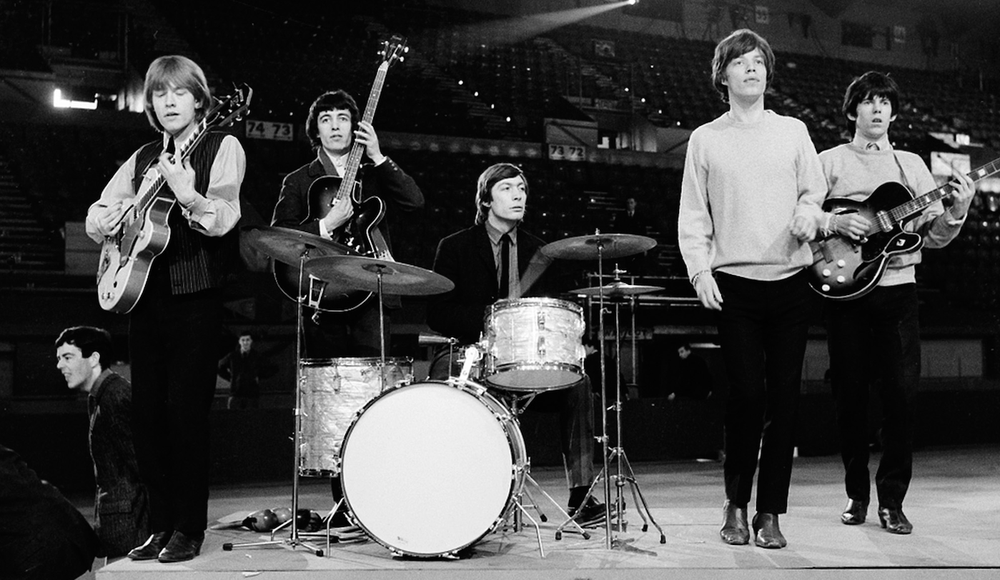 The Rolling Stones rehearse in 1964; group members are Brian Jones (from left), Bill Wyman, Charlie Watt, Mick Jagger and Keith Richards. (AP)