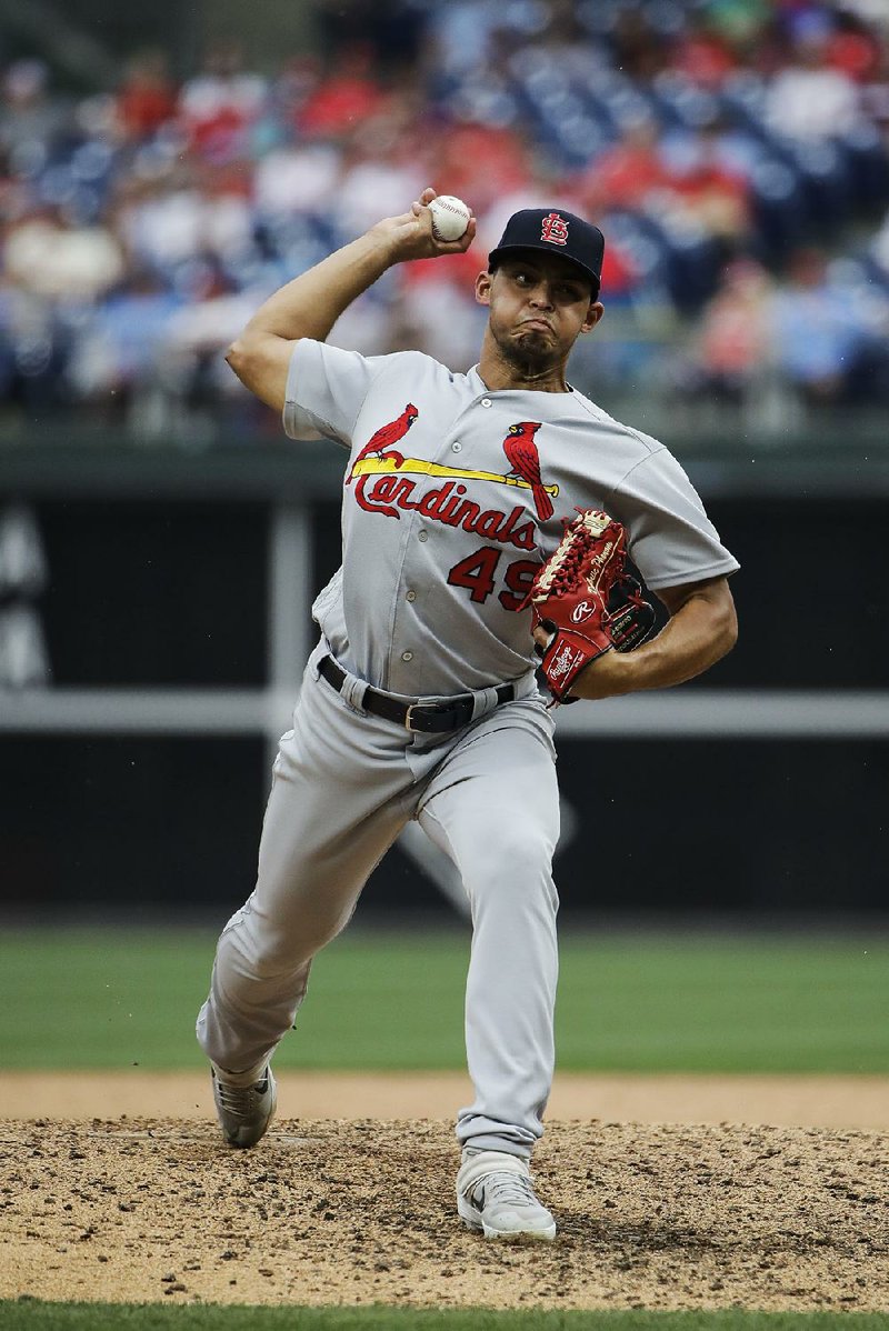 St. Louis Cardinals relief pitcher Jordan Hicks in action during a baseball game against the Philadelphia Phillies, Thursday, May 30, 2019, in Philadelphia.