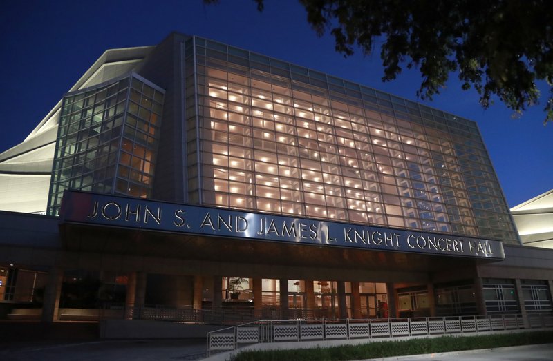 The Knight Concert Hall at the Adrienne Arsht Center for the Performing Arts of Miami-Dade County is shown, Friday, June 21, 2019, in Miami. The Democratic Presidential Debates are scheduled to take place June 26 and 27, with 10 candidates competing each night. (AP Photo/Wilfredo Lee)