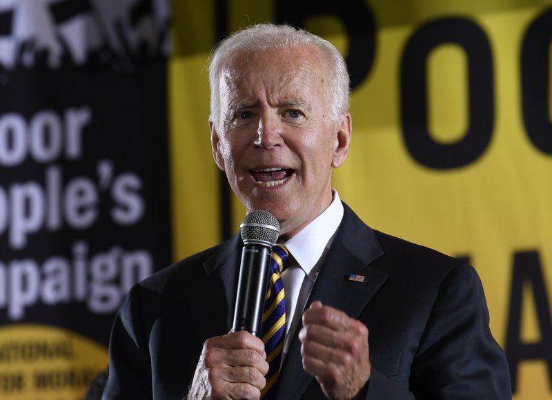 FILE - In this June 17, 2019, file photo, Democratic presidential candidate, former Vice President Joe Biden, speaks in Washington.