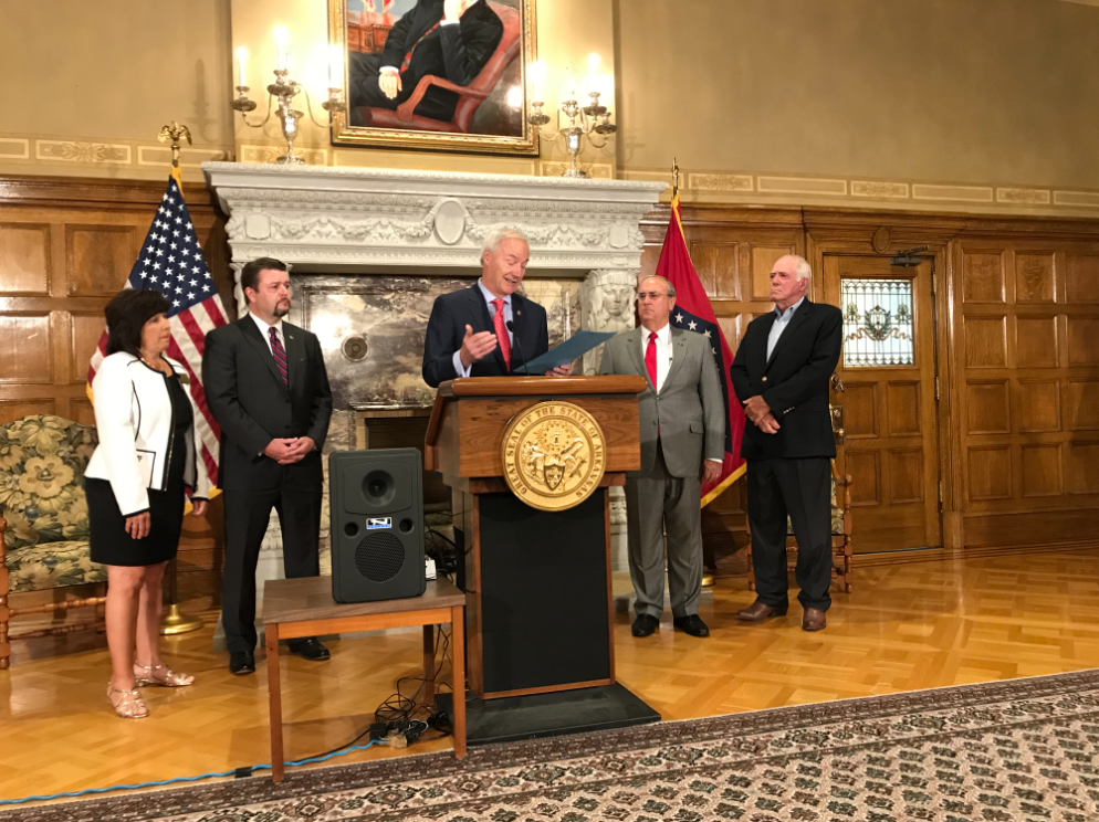 Arkansas Gov. Asa Hutchinson asked lawmakers Thursday to appropriate $10 million from an emergency reserve fund to repair damaged levees.