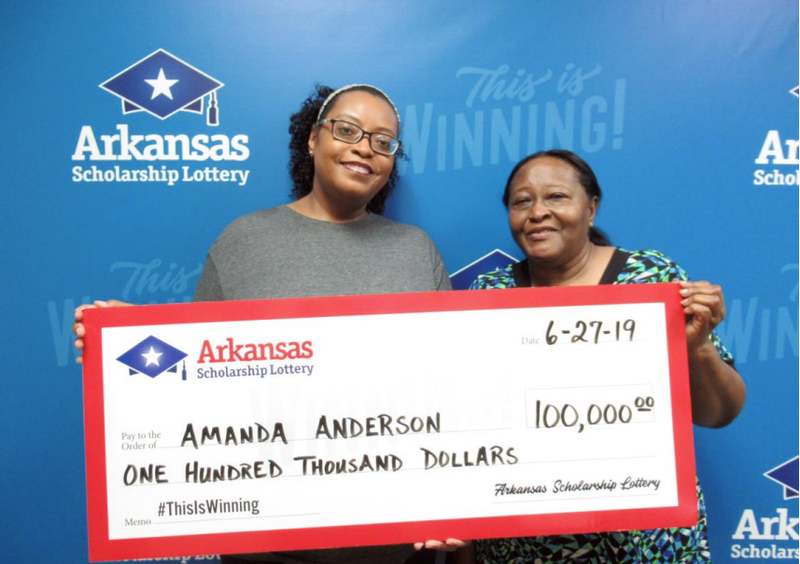 Amanda Anderson (left) of North Little Rock won a $100,000 Arkansas Scholarship Lottery prize this week. She's pictured with her mother, Mary (right). Photo courtesy of Arkansas Scholarship Lottery. 