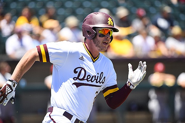 Arizona State's Cole Austin runs toward first base during a May 2019 game against Stanford in Phoenix. 