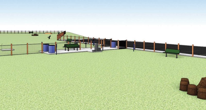 Dallis Clark created this conceptual drawing of the Russellville Dog Park, which is waiting on U.S. Army Corps of Engineers approval. The dog park, which will be built in a shady area (trees not shown) of Pleasant View Park, has been years in the making. The Russellville Regional Leadership Academy, of which Clark is a graduate, took on the project and raised money, along with a donation from the Advertising and Promotion Commission and Friends of the Dog Park — Russellville, AR. More information is available at www.dogparkrsvl.com.