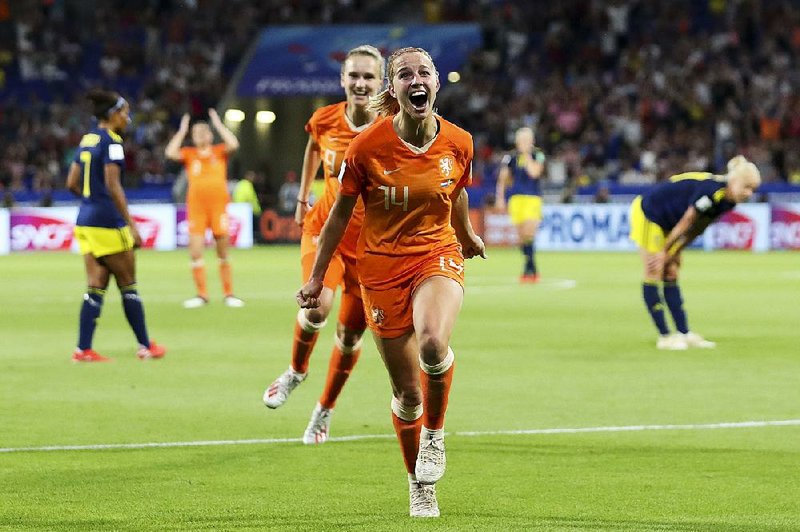 Jackie Groenen of the Netherlands reacts after scoring a goal in the 99th minute of Wednesday’s victory over Sweden in the Women’s World Cup semifinals. The Dutch will face the United States in Sunday’s championship game. 