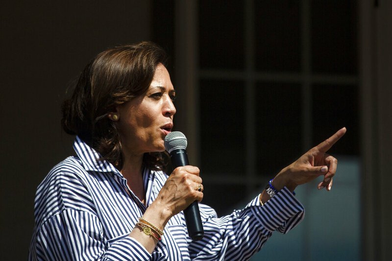 Sen. Kamala Harris, D-Calif., speaks at an Indianola, Iowa, residence on Thursday, July 4, 2019, as part of a three-day campaign over the holiday weekend. (Olivia Sun/The Des Moines Register via AP)