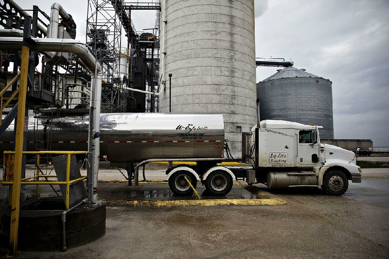 A tanker truck sits outside the Poet LLC ethanol biorefinery in Gowrie, Iowa, in May. A proposal to raise the ethanol quotas in biofuel blending has left both the oil and agriculture sectors unsatisfied. 