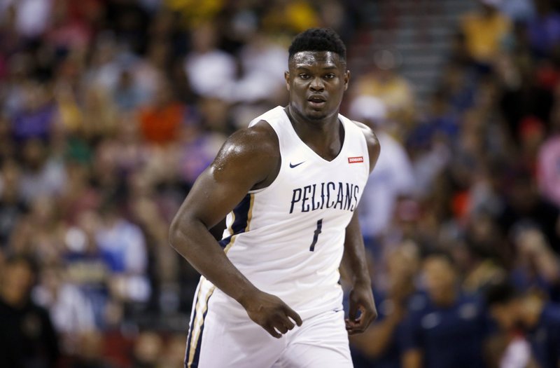 New Orleans Pelicans' Zion Williamson runs upcourt during the team's NBA summer league basketball game against the New York Knicks on Friday, July 5, 2019, in Las Vegas. 