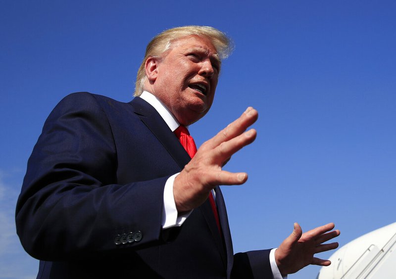 FILE - In a Sunday, July 7, 2019 file photo, President Donald Trump speaks at Morristown Municipal Airport in Morristown, N.J. (AP Photo/Manuel Balce Ceneta, File)