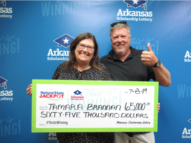 Tamara Brannan claimed a $65,000 prize from the Arkansas Scholarship Lottery on Monday, officials said. 