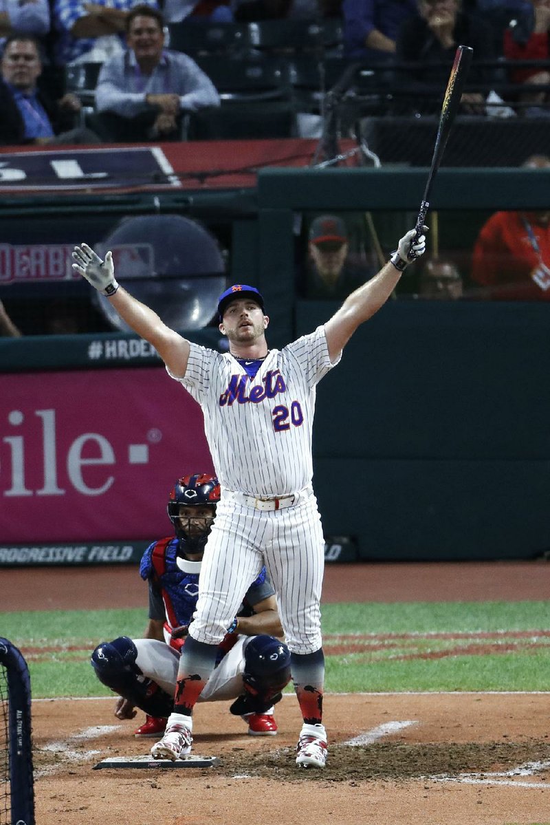 Pete Alonso of the New York Mets reacts after winning the Major League Baseball Home Run Derby at Progressive Field in Cleveland. Alonso outlasted Vladimir Guerrero Jr. of the Toronto Blue Jays in the final round.