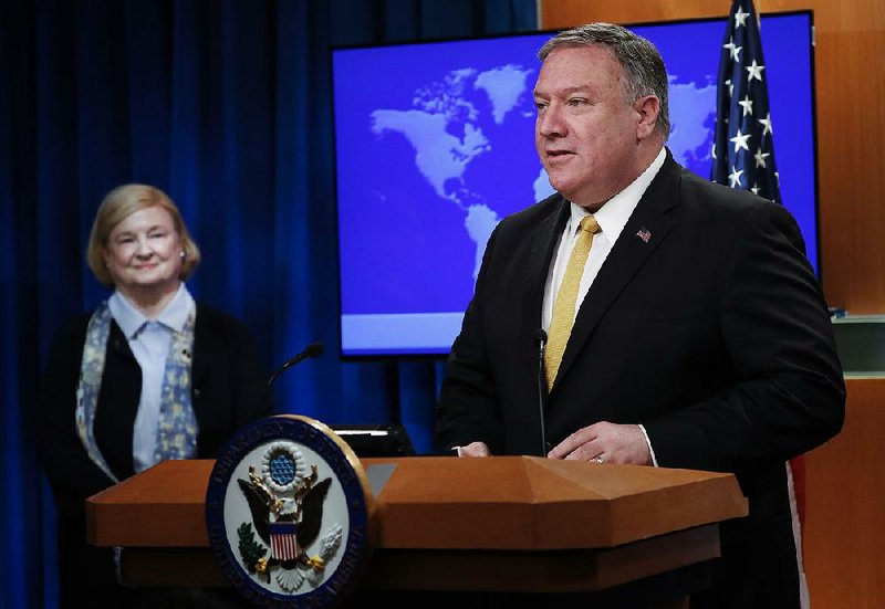 Secretary of State Mike Pompeo on Monday announces the creation of the Commission on Unalienable Rights, which will be led by Mary Ann Glendon (left), a Harvard Law School professor and former U.S. ambassador to the Vatican. 