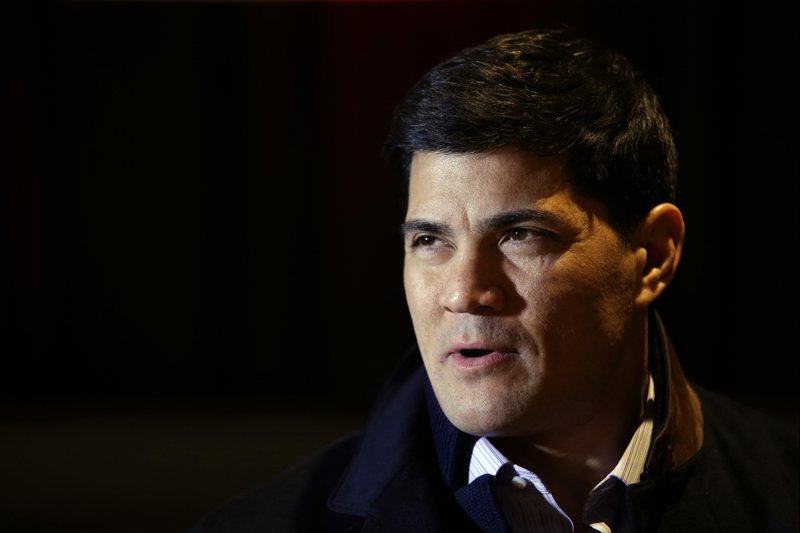 FILE - In this Jan. 29, 2014, file photo, Tedy Bruschi speaks during an interview at the NFL Super Bowl XLVIII media center in New York. Former New England Patriots linebacker and current ESPN analyst Tedy Bruschi is recovering in a Massachusetts hospital after suffering a second stroke.
His family says in a statement the 46-year-old suffered the stroke Thursday and immediately recognized the warning signs of arm weakness, face drooping and speech difficulties. Bruschi was admitted to Sturdy Memorial Hospital in Attleboro, where his family said Friday he was &quot;recovering well.&quot;(AP Photo/Matt Slocum, File)