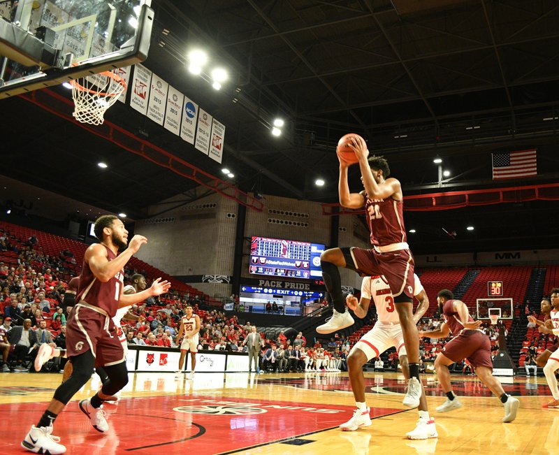 UALR’s Kamani Johnson grabs a rebound off the backboard at First National Bank Arena in Jonesboro, Arkansas, in this file photo.
