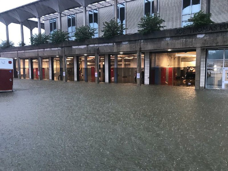 The Fire Department building was inundated with water during Monday evening’s flooding in Pine Bluff. 