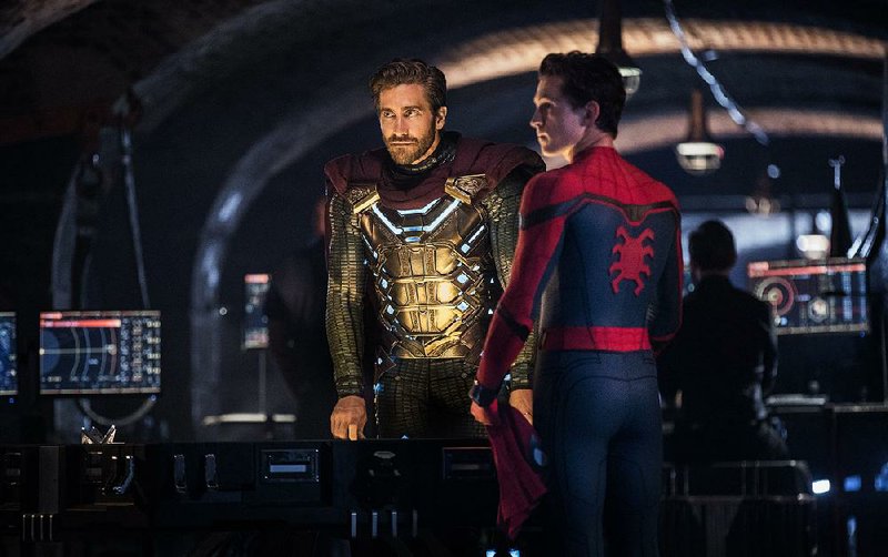 Jake Gyllenhaal (left) stars as Mysterio and Tom Holland is Spider-Man in Columbia/Marvel’s Spider-Man: Far From Home. It knocked Toy Story 4 out of the top spot and made about $185.1 million since opening July 2. 