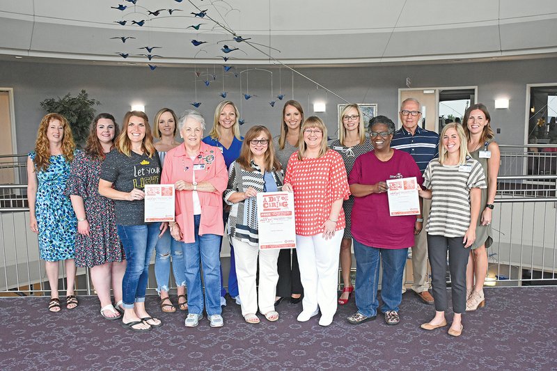 The 23rd annual A Day of Caring, sponsored by Unity Health in Searcy, will be July 27 at the Ganus Activities Complex on the Harding University Campus. Pictured are volunteers who will help with the event, including, front row, from left, Bobbi Green with the Junior Auxiliary of Searcy, Leta Garrison with the Unity Health Auxiliary, Debbie Hare with Unity Health, Gina Rains with Economic Recovery Consultants, Dr. Mitzi Washington with PrimeCare and Anna Brumfield with Unity Health; and back row, Christine Walker of Rotary Club of Searcy, Montana Wallace of Searcy Dental Associates, Meredith Law with the Junior Auxiliary of Searcy, Jessica Strickland with Unity Health, Morgan George with Simmons Bank, Jamie Mobley with Simmons Bank, Dr. Finis Bailey with the Bailey Vision Clinic and Brooke Pryor with Unity Health.