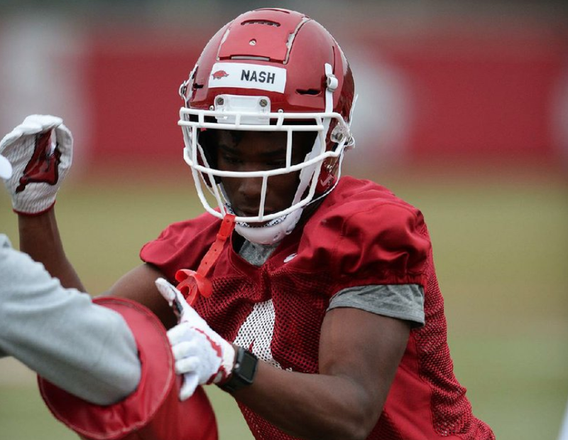 Arkansas freshman wide receiver Shamar Nash, shown during spring practice in March, is from Memphis and spent his senior season at IMG Academy in Florida. He was one of four 4-star rated receivers signed by the Razorbacks for this season. 
