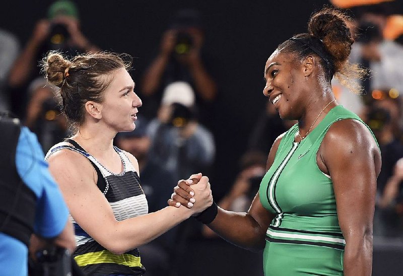 Serena Williams (right) puts her 9-1 record against Simona Halep on the line when the two meet this morning for the Wimbledon women’s title at the All England Club in London. 