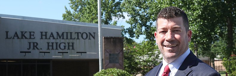 New Lale Hamilton Junior High School principal Jason Selig poses at the school Thursday, July 11, 2019. (The Sentinel-Record/Richard Rasmussen)