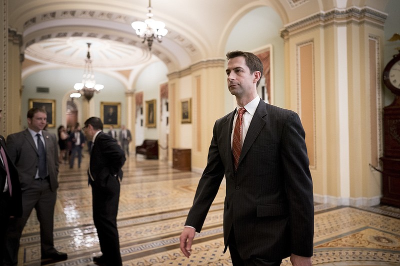 Sen. Tom Cotton (R-Ark.) walks to a vote on Capitol Hill in Washington, Dec. 13, 2018. The Senate voted to withdraw American military support to Saudi Arabia after the kingdom's crown prince was accused of ordering the murder of a dissident journalist. (Erin Schaff/The New York Times)