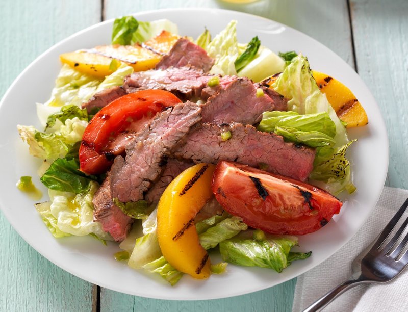 Courtesy of Cattlemen's Beef Board Grilled Flank Steak and Peach Salad