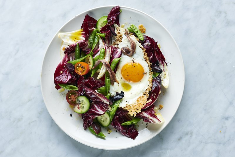 Crispy Parmesan Eggs With Radicchio and Pea Salad
Photo by David Malosh (The New York Times)