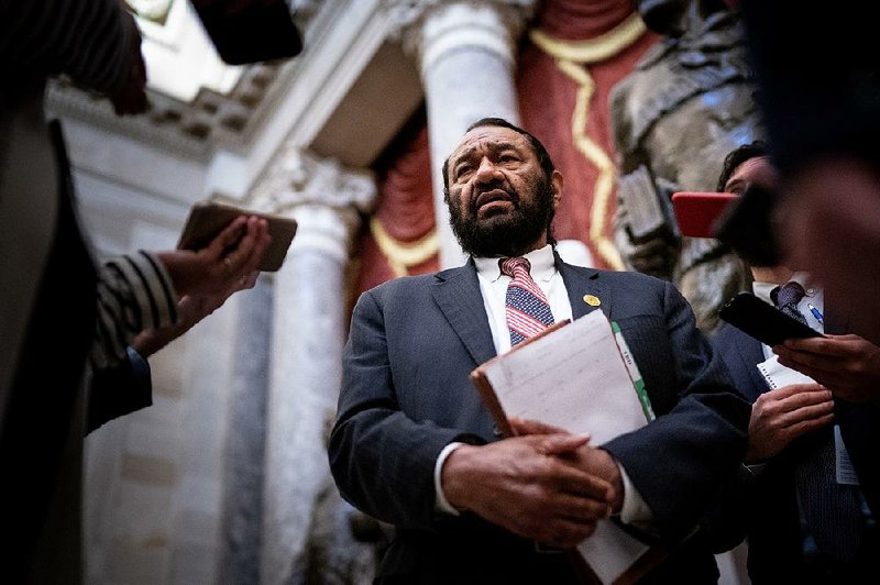 Rep. Al Green, D-Texas, speaks Wednesday after his resolution to impeach President Donald Trump was quashed in the House. “There’s a lot of grief, from a lot of different quarters,” Green said of the reaction he’s received from colleagues. “But sometimes you just have to take a stand.” 