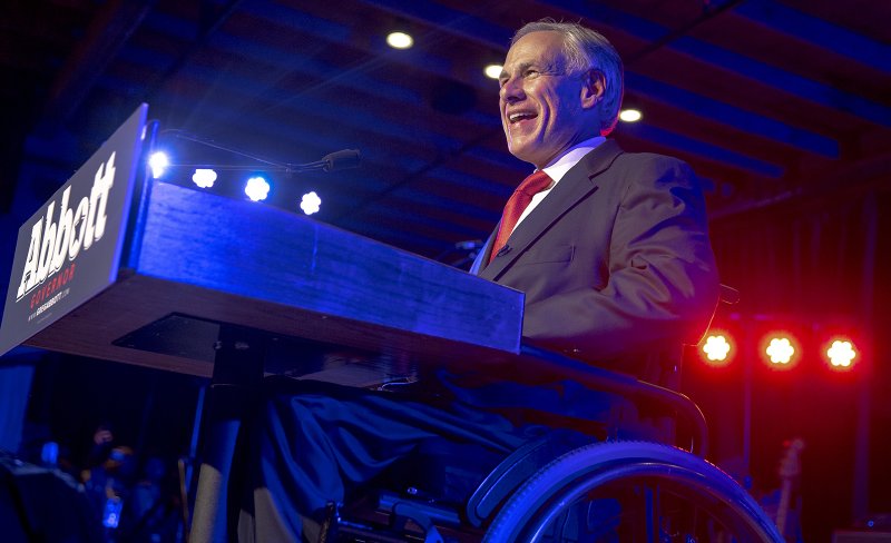 In this Nov. 6, 2018, file photo, Texas Gov. Greg Abbott speaks to supporters during the Texas GOP election night party at Brazos Hall in Austin, Texas. Abbott defeated Lupe Valdez in his re-election bid. Texas Republican leaders have urged state district and county attorneys to continue enforcing marijuana laws after several local prosecutors decided to drop pot possession cases amid confusion involving a new law legalizing hemp, Abbott together with other Republican officials said in a letter Thursday, July 18, 2019. (Nick Wagner/Austin American-Statesman via AP, File)