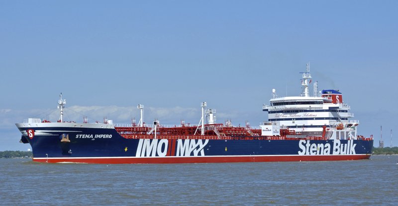 In this May 5, 2019 photo issued by Karatzas Images, showing the British oil tanker Stena Impero at unknown location, which is believed to have been captured by Iran. Iran's Revolutionary Guard announced on their website Friday July 19, 2019, it has seized a British oil tanker in the Strait of Hormuz, the latest provocation in a strategic waterway that has become a flashpoint in the tensions between Tehran and the West. (Basil M. Karatzas, Karatzas Images via AP) MANDATORY CREDIT