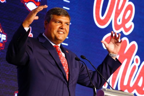 Mississippi head coach Matt Luke speaks during the NCAA college football Southeastern Conference Media Days, Tuesday, July 16, 2019, in Hoover, Ala. (AP Photo/Butch Dill)