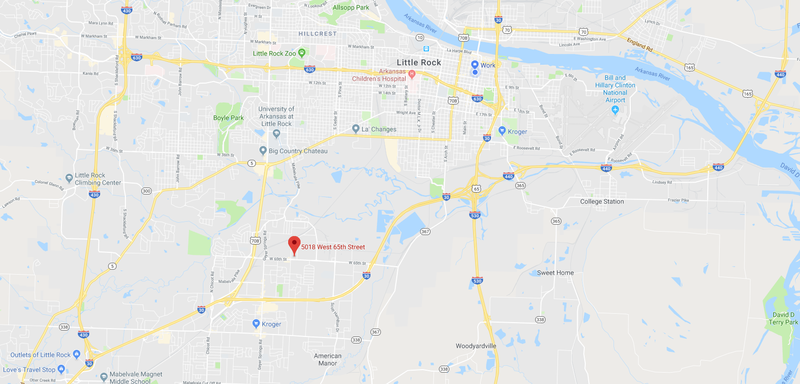 This screenshot of a Google Map shows the approximate site of where police say a Little Rock pedestrian was fatally struck by a car on Saturday. 