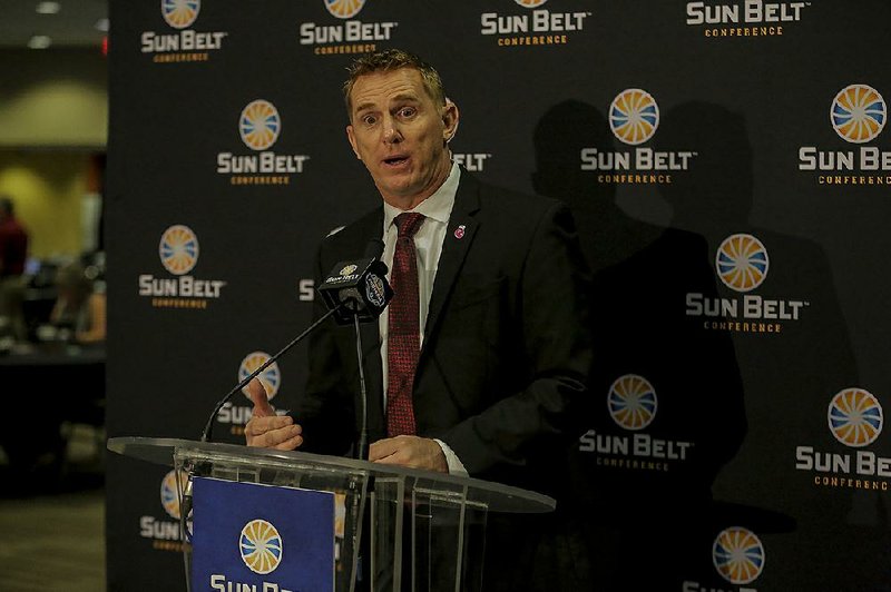 Arkansas State Coach Blake Anderson spoke about the team’s offseason adjustments, including coaching and player moves, at Sun Belt Football Media Day on Monday inside the Mercedes-Benz Superdome in New Orleans.