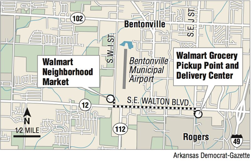 A map showing the Walmart autonomous delivery vehicle route in Bentonville 