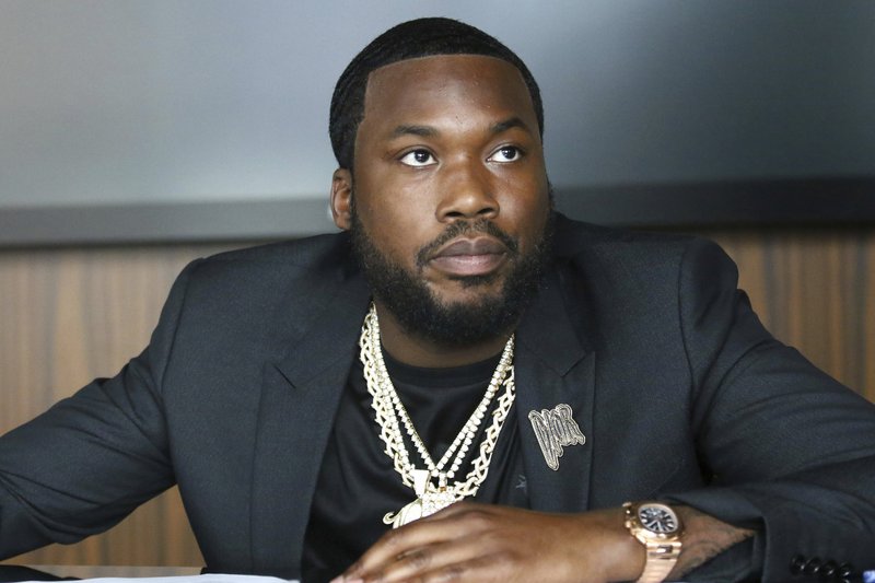 Meek Mill makes an announcement of the launch of Dream Chasers record label in joint venture with Roc Nation, at the Roc Nation headquarters on Tuesday, July 23, 2019, in New York. His real name is Robert Rihmeek Williams.