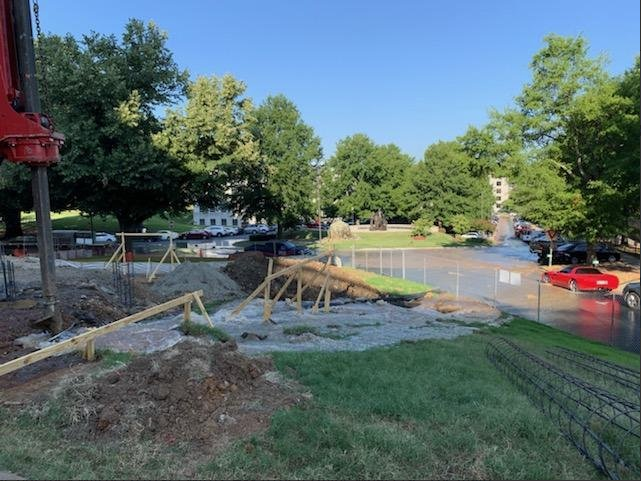 Construction crews at the monument construction site behind the state Capitol accidentally broke a water main on Thursday, July 25. 