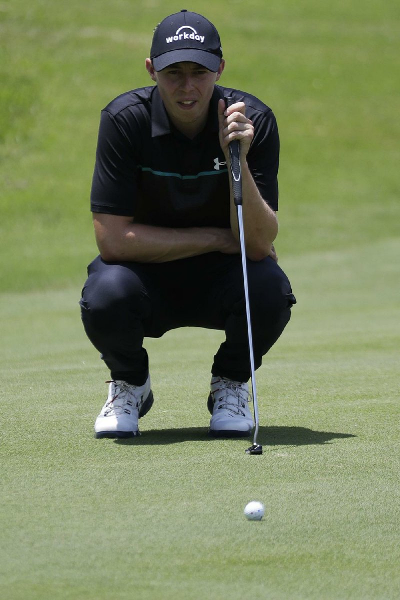 Matthew Fitzpatrick views his putt on the seventh green during the second round of the St. Jude Invitational on Friday in Memphis. He shot a 6-under 64 to take a two-stroke lead.