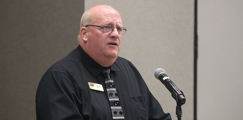 The Sentinel-Record/Richard Rasmussen BRIDGING THE DIVIDE: Area Director of USDA Rural Development Steve Mosher tells the 71st annual Arkansas Farm Bureau Officers and Leaders Conference Tuesday at the Hot Springs Convention Center about federal funds available for expanding rural internet coverage.