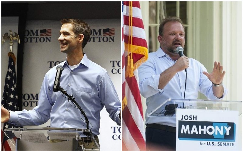 U.S. Sen. Tom Cotton and Democratic challenger Josh Mahony held separate campaign kickoff events in Little Rock on Saturday. - Photos by Thomas Metthe and Jeff Gammons