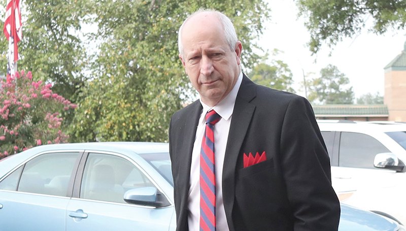 State Rep. Mickey Gates, R-District 22, arrives at the Garland County Courthouse Monday morning for his felony tax trial. The jury trial was averted after the three-term lawmaker pleaded no contest to failing to pay or file an income tax return for the 2012 tax year. Charges of failing to pay or file a tax return for the 2013 through 2017 tax years were withdrawn as part of his plea agreement.