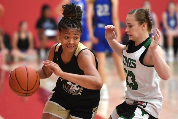 Elauna Eaton of Nettleton plays during a basketball camp at the University of Arkansas. Eaton is one of the state's top uncommitted players in the 2020 class.	