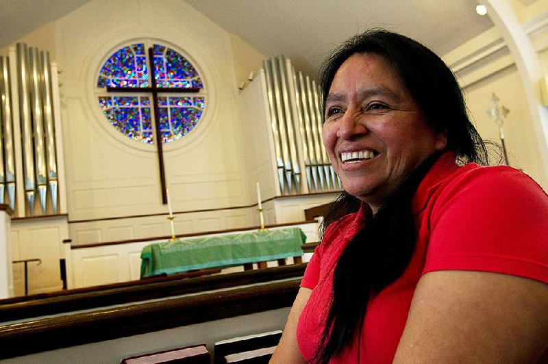 Maria Chavalan-Sut, an immigrant from Guatemala, speaks during an interview at Wesley Memorial United Methodist Church in Charlottesville, Va., on July 17. 