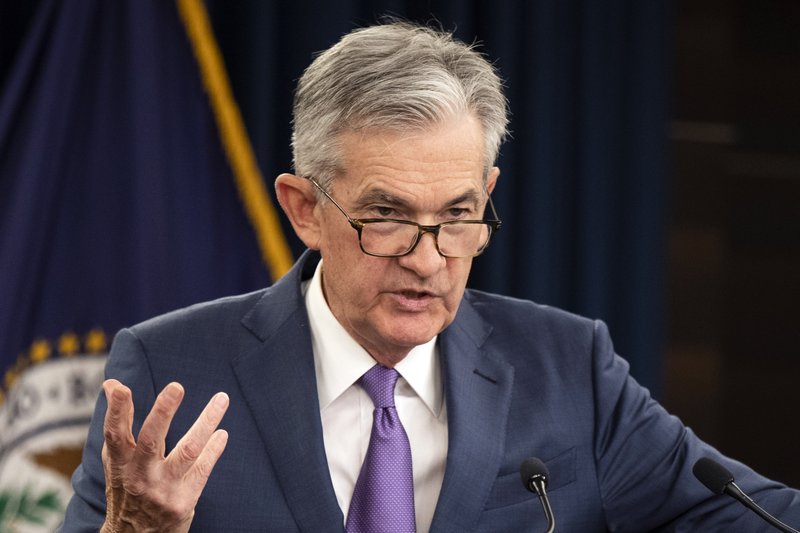 Federal Reserve Chairman Jerome Powell speaks during a news conference following a two-day Federal Open Market Committee meeting in Washington, Wednesday, July 31, 2019.