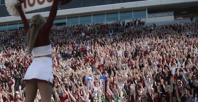 FILE — Arkansas Razorbacks fans call the hogs before a football game, Saturday, October 27, 2018 at Donald W. Reynolds Razorback Stadium in Fayetteville.
