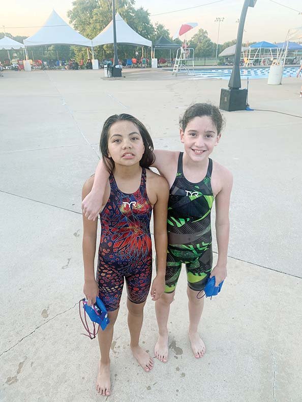 Elizabeth Esteban, left, and Elizabeth Adams are swimmers for the Searcy Sharks swim team. They will be among the competitors in the first Unity Heath Kids Triathlon on Aug. 24 at the Searcy Swim Center, said Chad Price, director of the Searcy Swim Center.