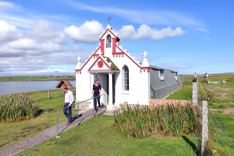 During World War II, Italian POWs housed on the Orkney Islands created a chapel from two army huts, decorating it with a Neo-Baroque facade. (Photo by Rick Steves via Rick Steves' Europe)