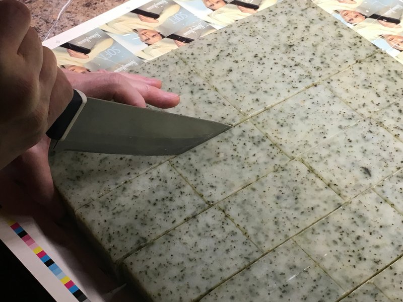 Courtesy Photos The final step in making handcrafted soap is to cut it into bars and then let it cure for six to eight weeks, says Amy Leisure, who will teach a class in soapmaking Aug. 10 at Ozark Folkways.